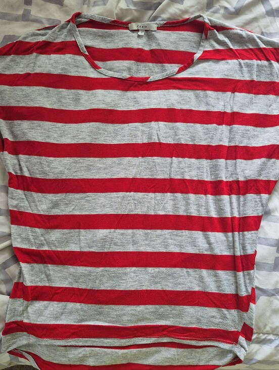Cielo Tops - Cielo Red & Light Gray Striped Short Sleeve Tee